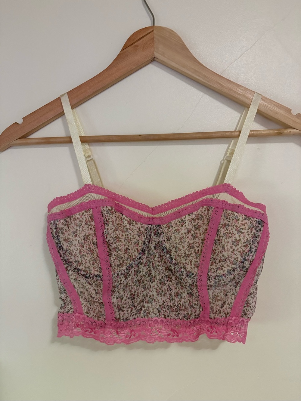 Kimchi Blue Floral Lace Trim Pink-Accented Crop Cami